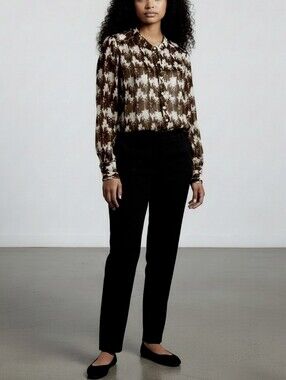 Banana Republic Sheer Brown / Cream Print Button Up Blouse